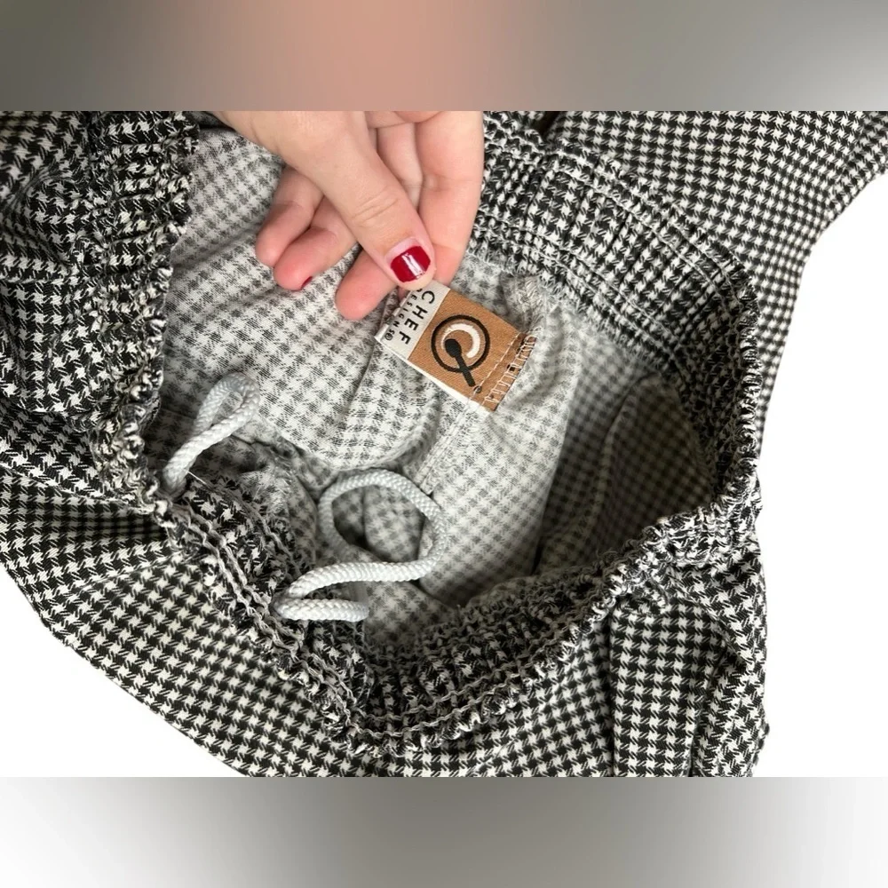 Black and white plaid straight leg chef pants